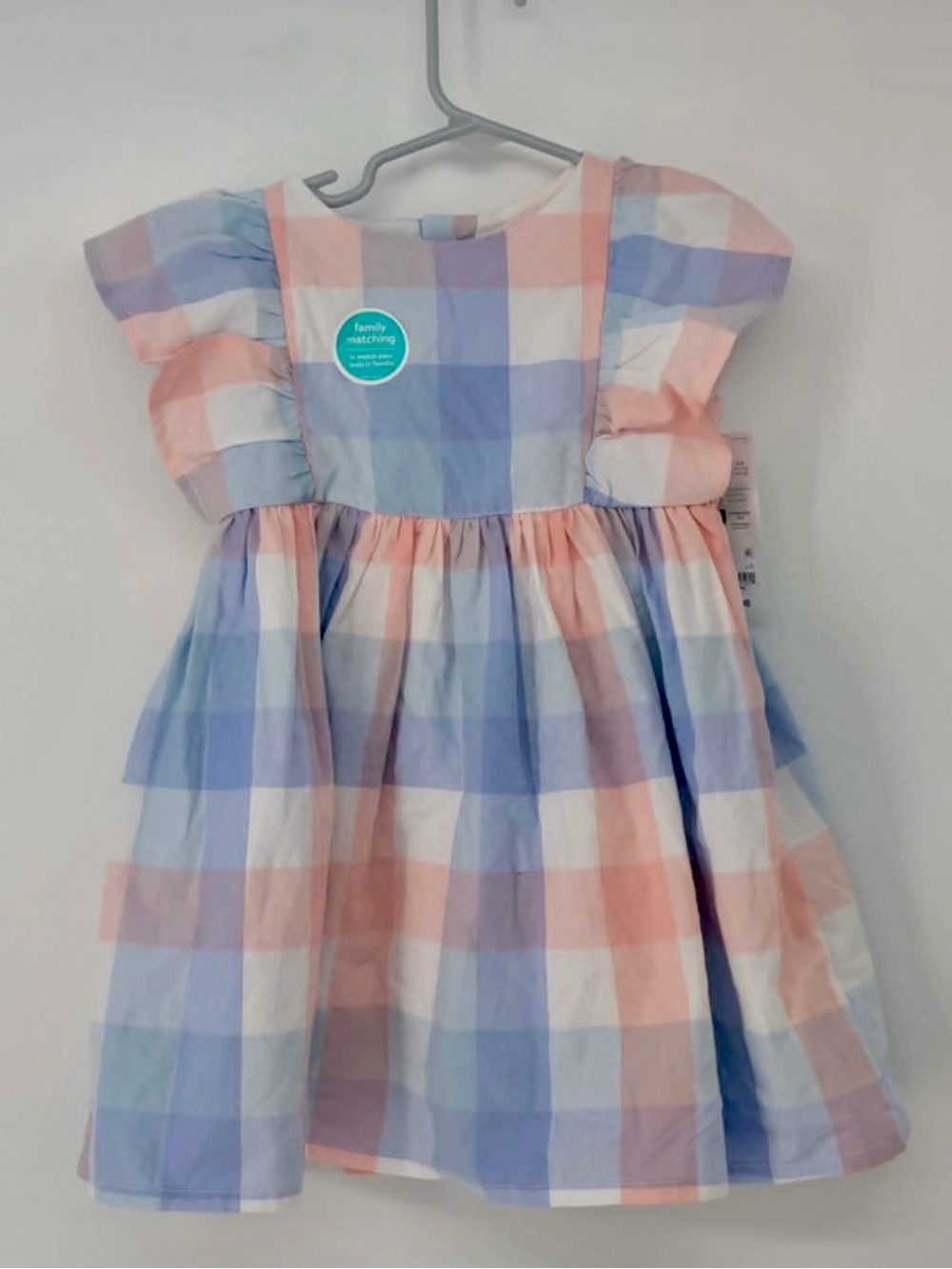 Carter's Pastel Blue, Pink & Cream Gingham Flutter-Sleeve Dress
